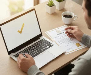 عکس از فردی در حال بررسی گارانتی بر روی لپتاب